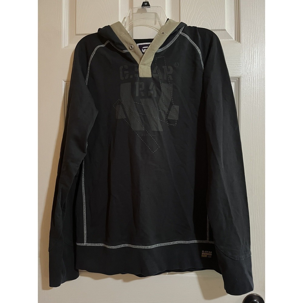 G Star Raw Hoodie Mens L Black Long Sleeve Casual Cotton Pullover, Graphic